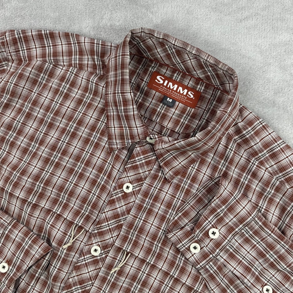 Simms Shirt Mens Medium Red-Brown Plaid Long Sleeve Fishing Vent Mesh Button